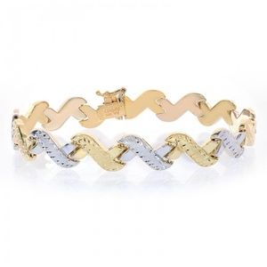 9.5mm 14K Two Tone Gold Fancy Wave Link Bracelet